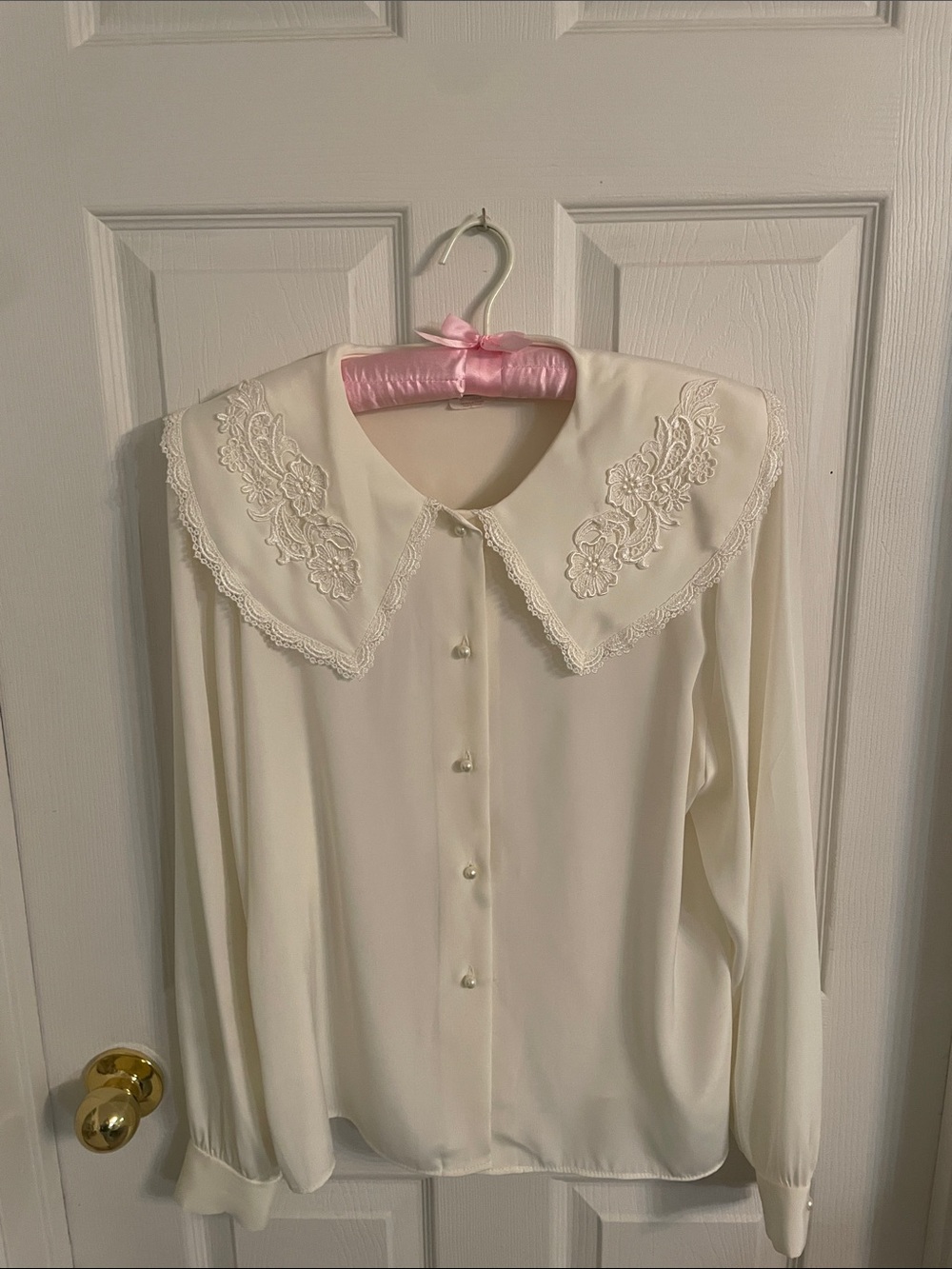 🫖✨Vintage Cream Lace Collar Blouse Size M - Picture 5 of 13